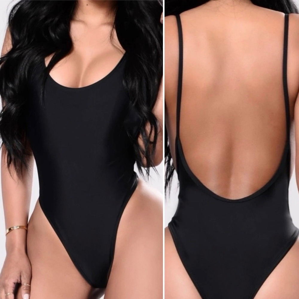 Fashion‎ Nova Black "Cut It High" One-Piece Swimsuit Women's Medium NWT